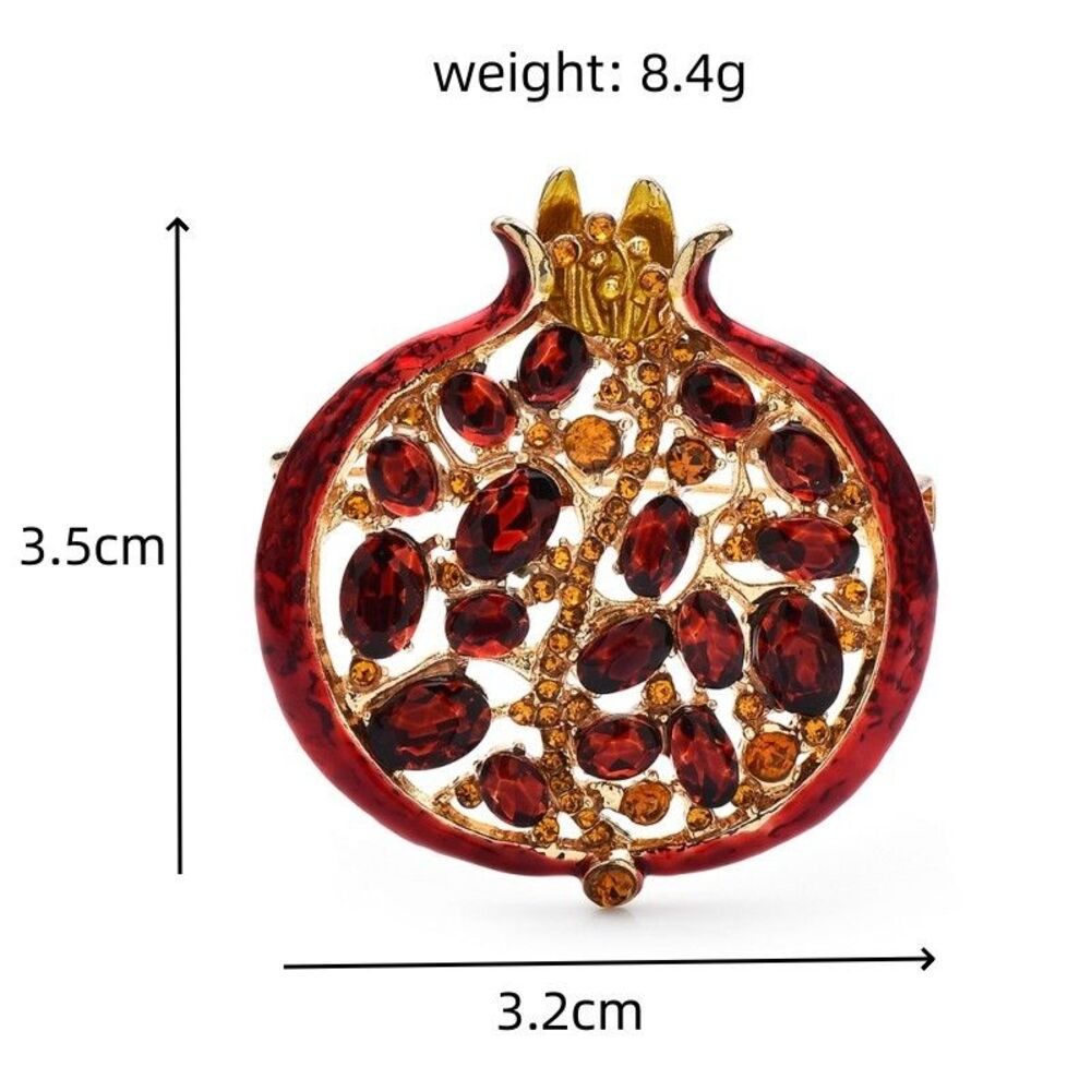 Luxury Pomegranate Brooch Crystal Gold Autumn Fall Fruit Pin Winter Jewelry Gift - Picture 3 of 3